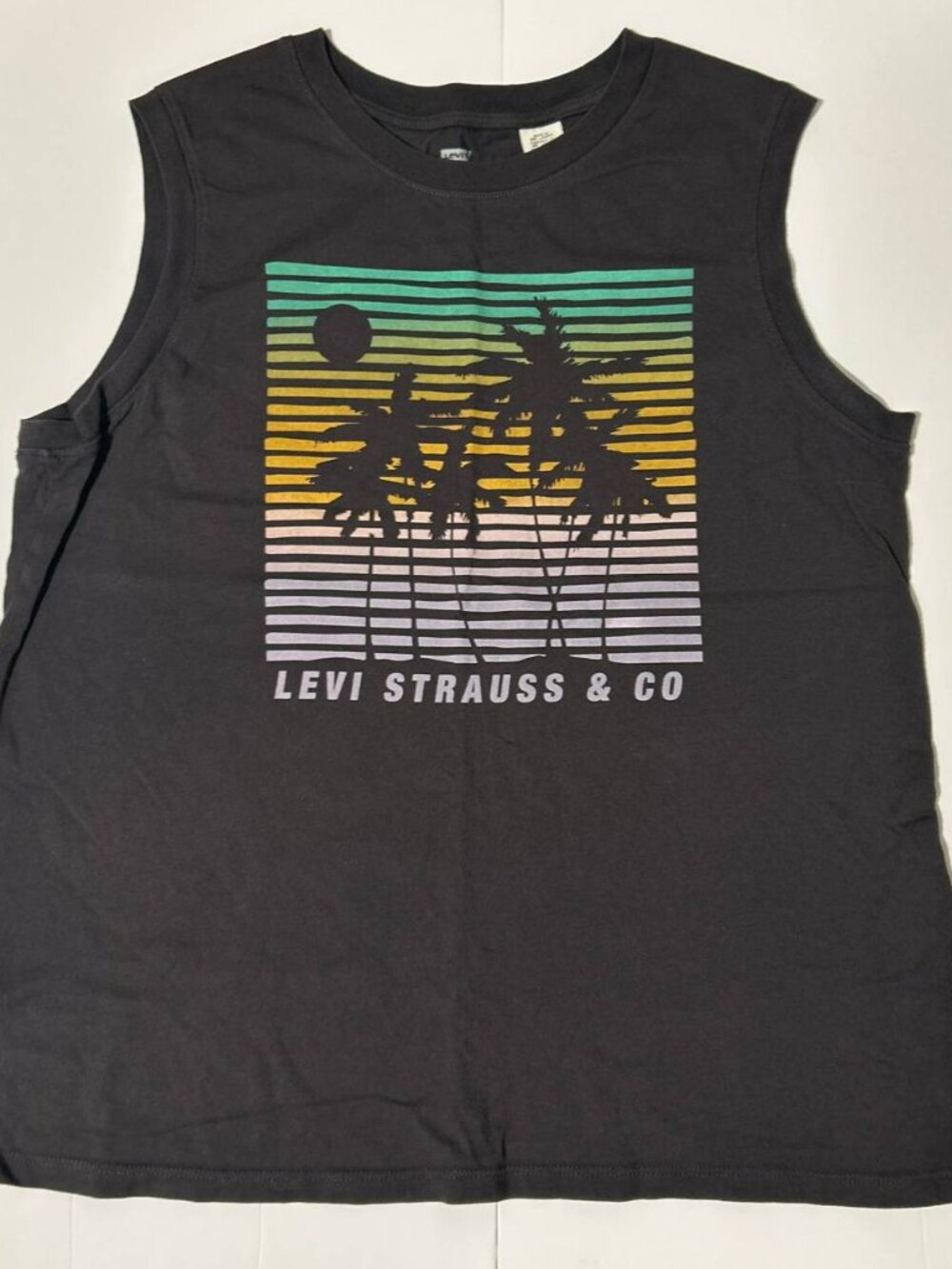 Levi's Men's XL Palm Tree Sunset Graphic Tank Top Sleeveless Charcoal Cotton